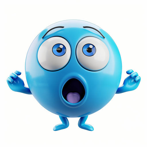 Blue cute and simple emoji with large eyes, cartoon style