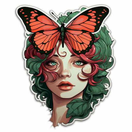Girl with butterfly on face, neotraditional style