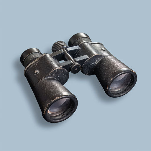 Realistic binoculars clipart on flat indigo background