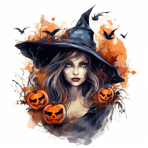 Halloween clip art in the style of Oil painting, on a white background