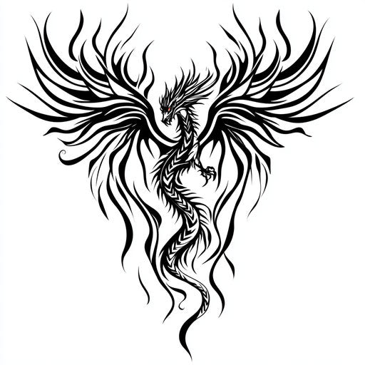 Tribal dragon tattoo sketch with abstract flames