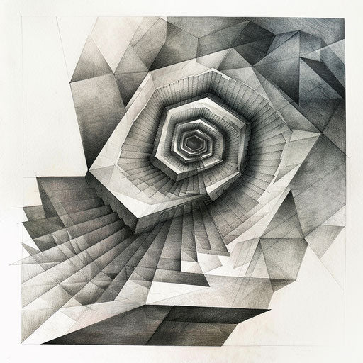 Abstract geometric tattoo design with spiral staircase