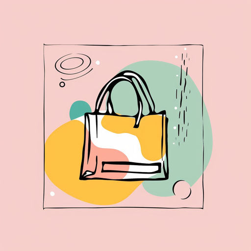 Stylish shop logo with hand-drawn shopping bag and pastel pink background
