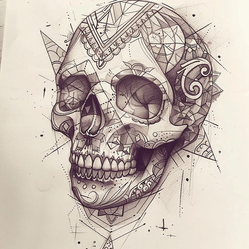 Sugar skull with traditional Mexican patterns and modern geometrics