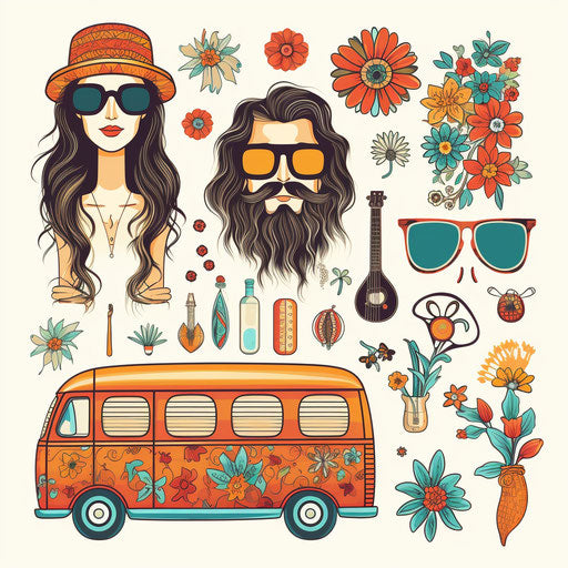 Hippie clipart in minimalist style, on white background