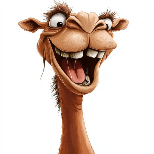 Humorous caricature of a camel with human characteristics