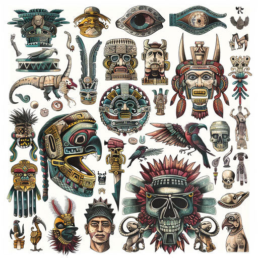 Ancient Mayan symbols tattoo collage