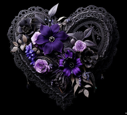 Heart ornament with purple flowers and lace