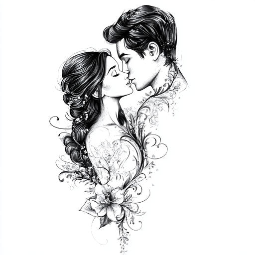 Beautiful flat tattoo sketch of mom and dad with delicate lace