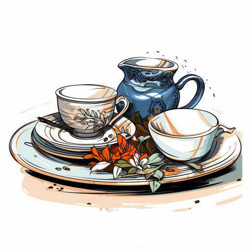 Dishes clipart in the style of Chiaroscuro Art, on white background