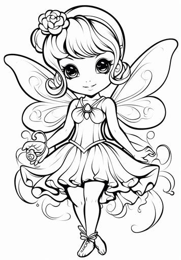 Free printable fairy coloring pages, toy-like proportions, traditional animation