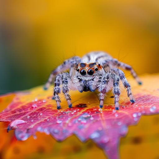 Adorable spider on a colorful autumn leaf