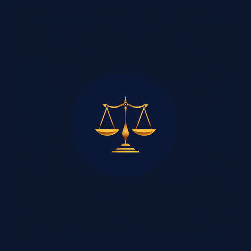 Elegant lawyer emblem with justice scales on navy blue backdrop