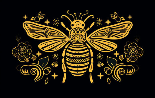 Tribal bee silhouette design, hand-drawn animation style