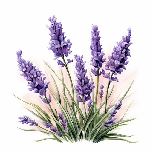 Lavender clipart in the style of an oil painting, on white background