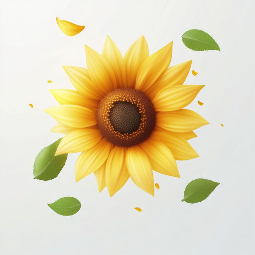 3D sunflower on flat white background, isolated clipart