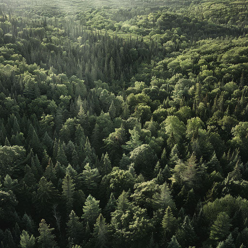 Aerial view of the Porcupine Mountains, dense woodlands of Michigan
