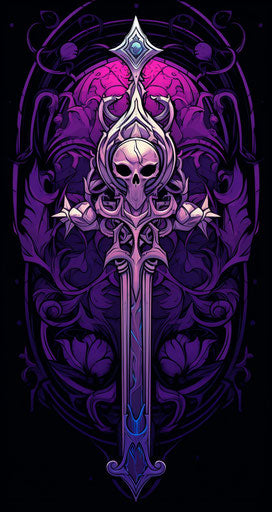 Sword with Purple Hearts in Stained Glass Style