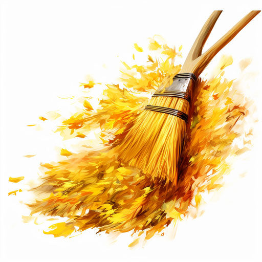 Broom illustration in the style of Impressionistic Art, on white background