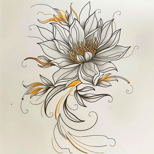 Art deco inspired aster flower tattoo sketch