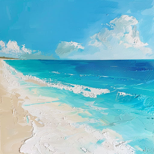 Sunny beach with bright blue waters and white sand