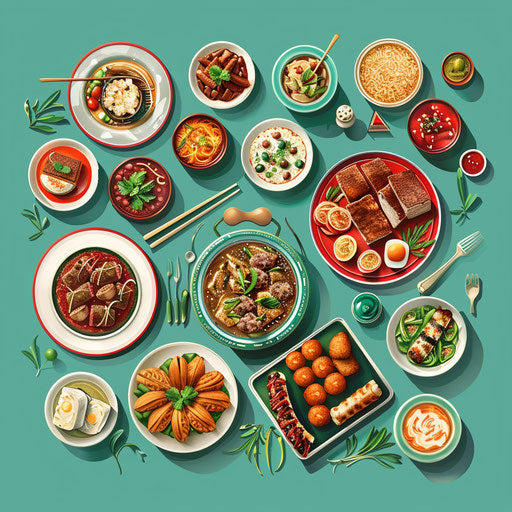 Realistic potluck clipart with flat teal background