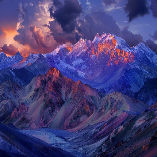 The Kunlun Mountains at dusk with vibrant colors