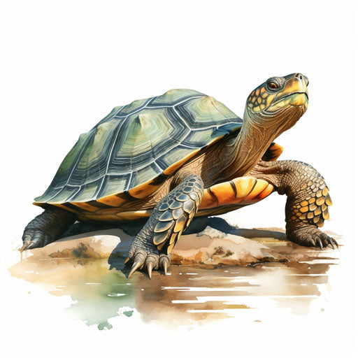 Turtle clipart in the style of Oil painting, on a white background