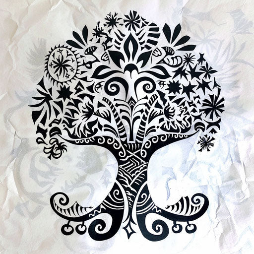 Polynesian tree of life tattoo design on white paper