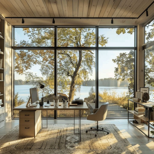 Home office with a view and tidy desk setup