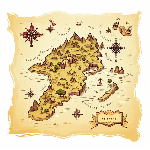 Treasure map clipart in Minimalist style, on white background