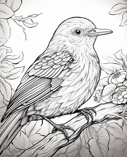 Printable bird coloring page, precisionist lines