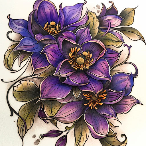 Neo-traditional violet flower tattoo design