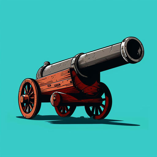 Realistic cannon clipart on turquoise background with bold outlines
