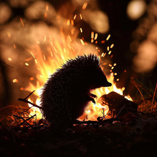 Hedgehog by campfire, night tales and warmth