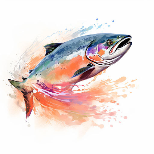 Salmon clipart in the style of Impressionistic Art, on a white background