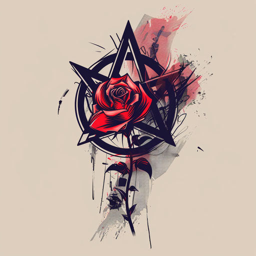 Anarchy symbol and red rose, vibrant clipart style drawing