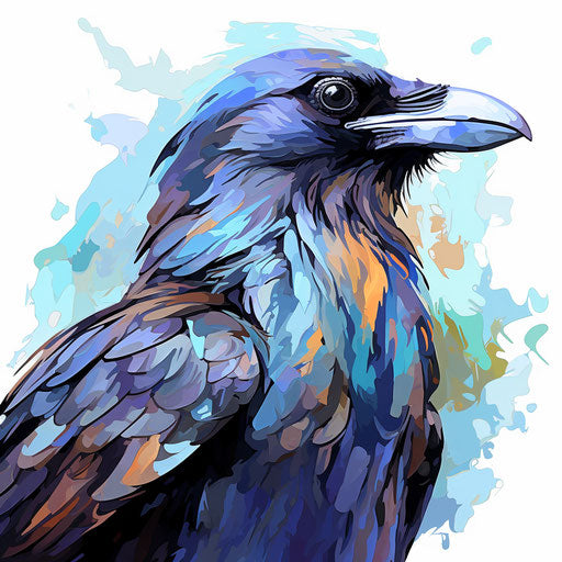 Raven illustration in the style of Impressionistic Art on white background