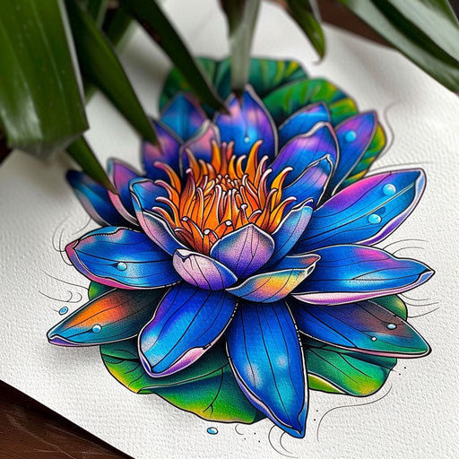 Neo-traditional water lily tattoo design