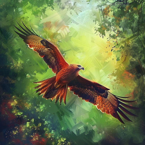 Kite bird with a vibrant green forest backdrop