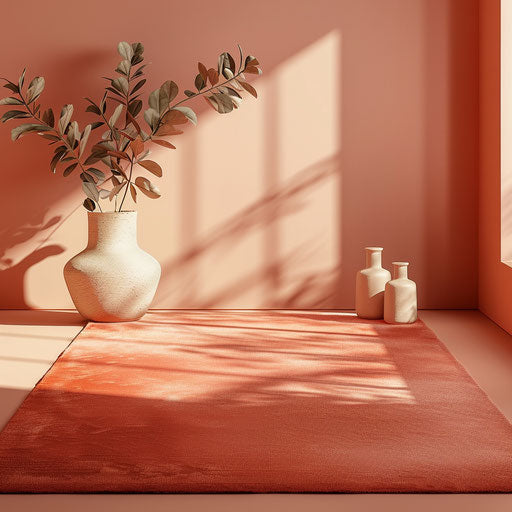 Realistic style carpet on pastel peach background, subtle luminosity
