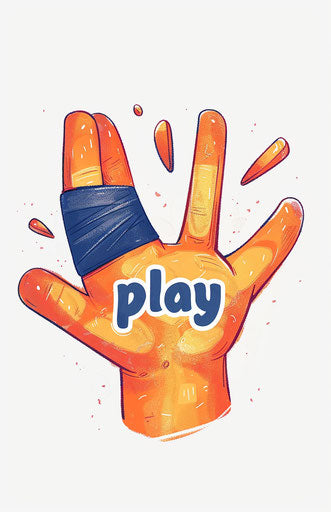 Cute cartoon hand with navy blue bandaid