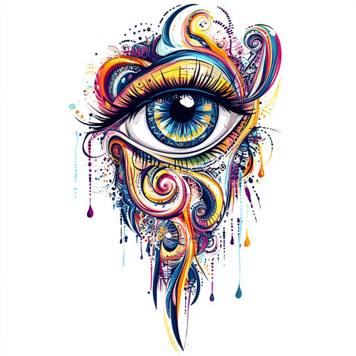 Eye tattoo sketch on arm with psychedelic design