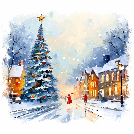 Merry Christmas clipart in the style of Impressionistic Art