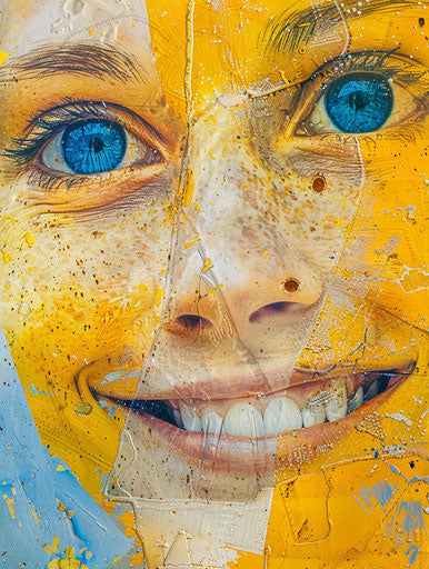 Smiling person emoji with blue eyes in feminine style