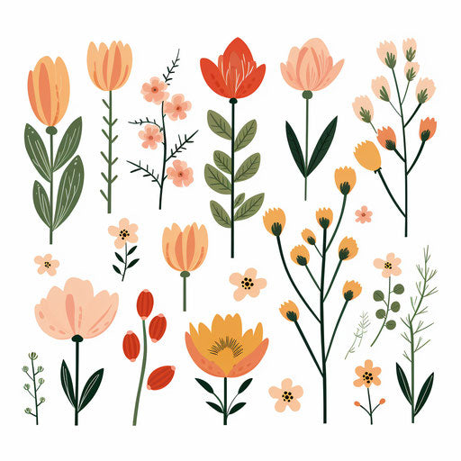 Spring flowers in Minimalist style on white background