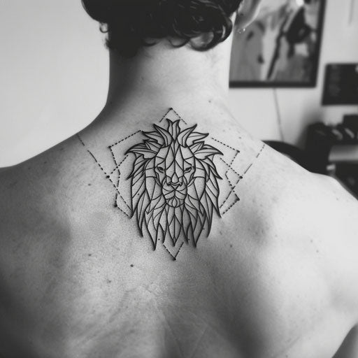 Bold and graphic Leo constellation tattoo in a tribal style