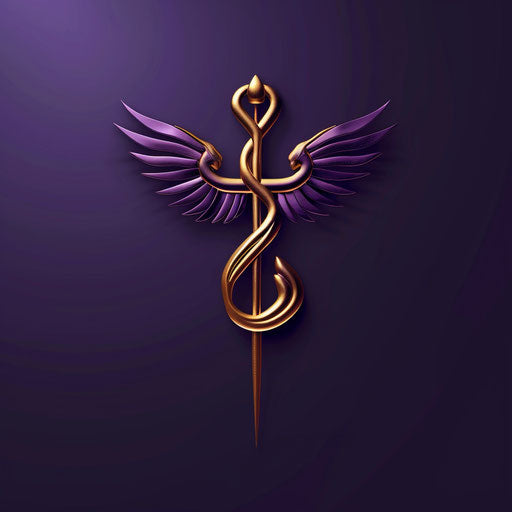 Luxury medical logo with metallic finish on deep purple background