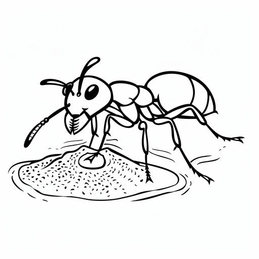 Ant carrying a grain of sand to its anthill