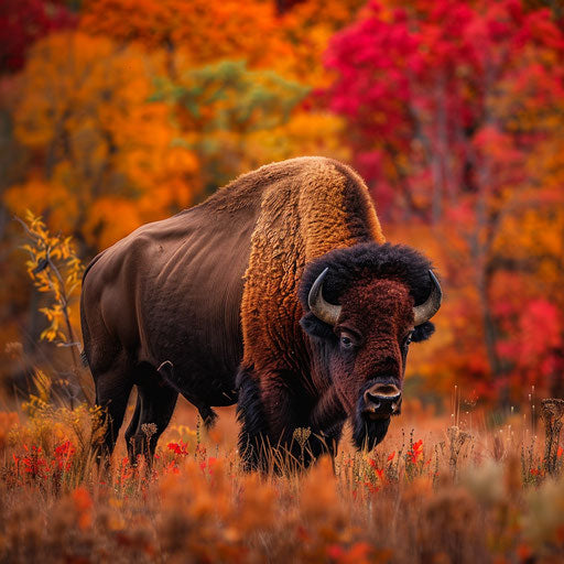 A bison in the vibrant colors of autumn